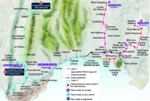 find us map of the tram 1 and 2